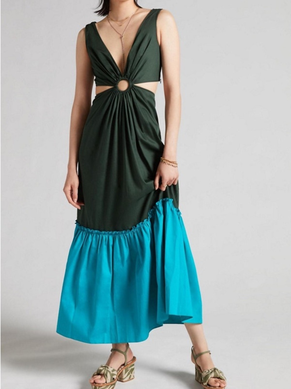 Anthropologie x Geisha Designs flounced cut-out maxi dress